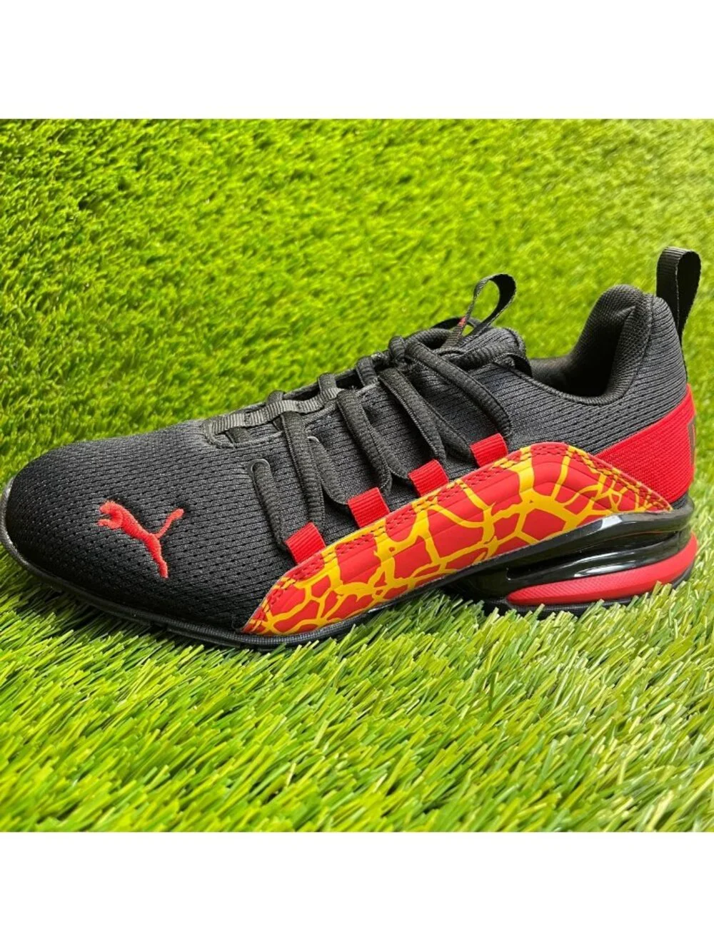 Puma Giraffe Print Foam Insole Boys Size 4.5Y Black Red Running Shoes Sneakers